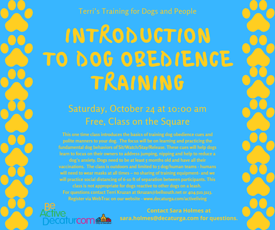 Introduction to Dog Obedience Training Decatur Parks & Recreation Department